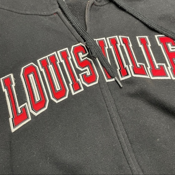 Louisville Black & Red Spell Out Full Zip Hoodie Size Extra Large - Picture 2 of 7